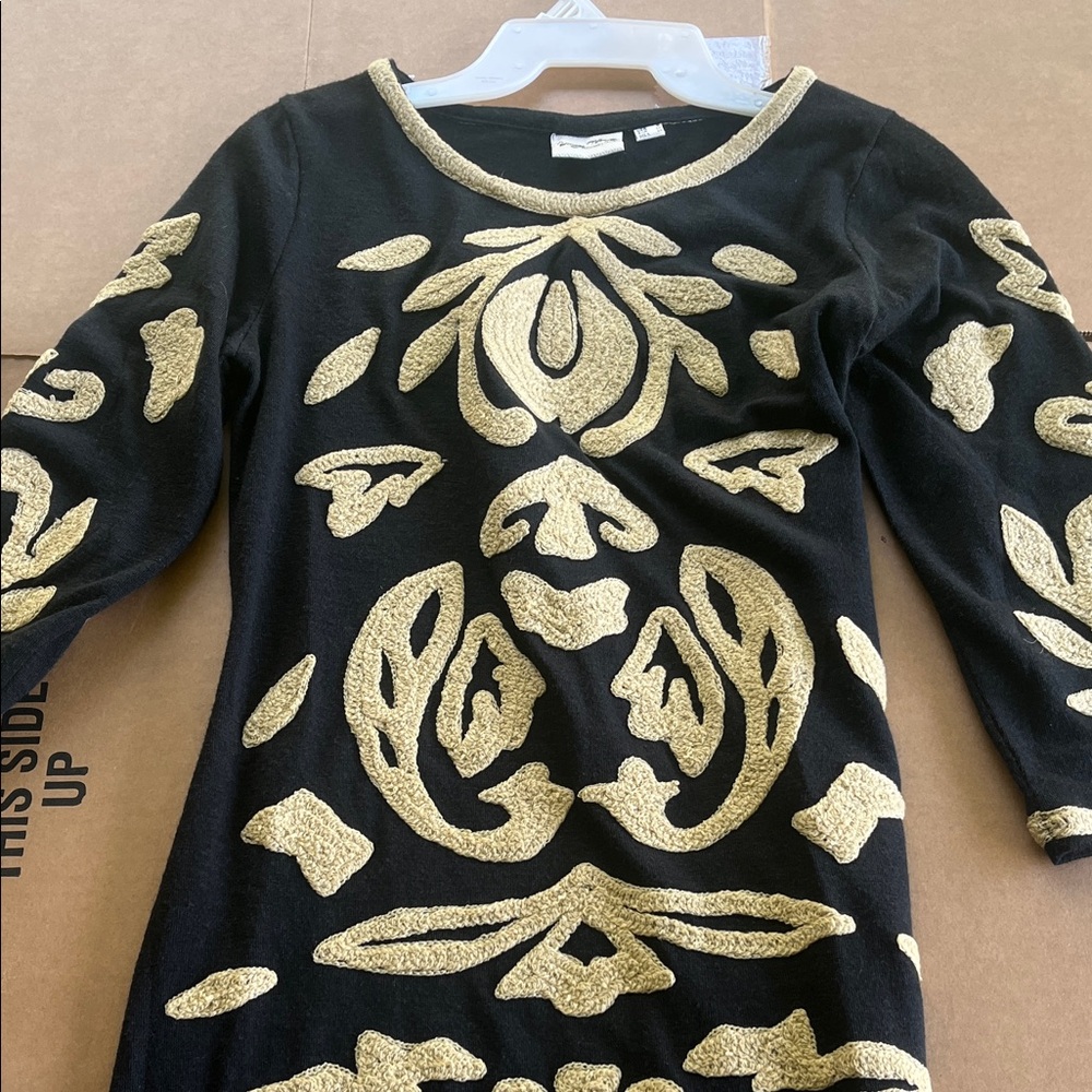 Black Dress with Gold Embroidered Detail